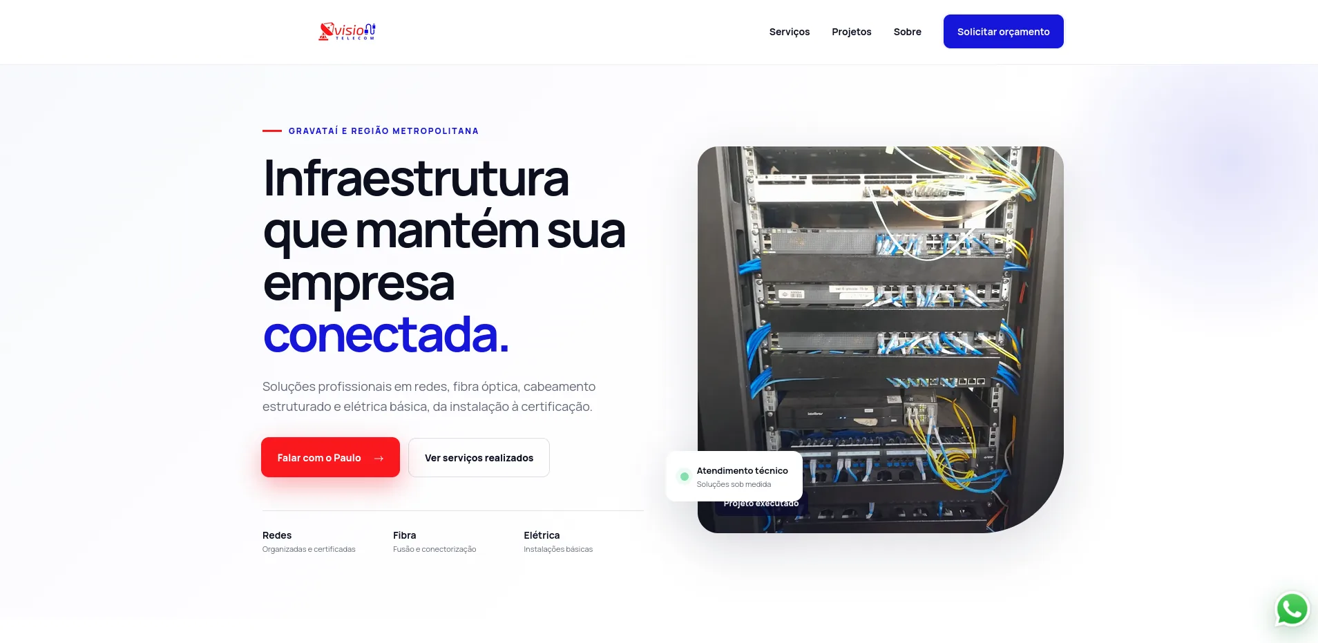 Homepage do site Vision Telecom RS